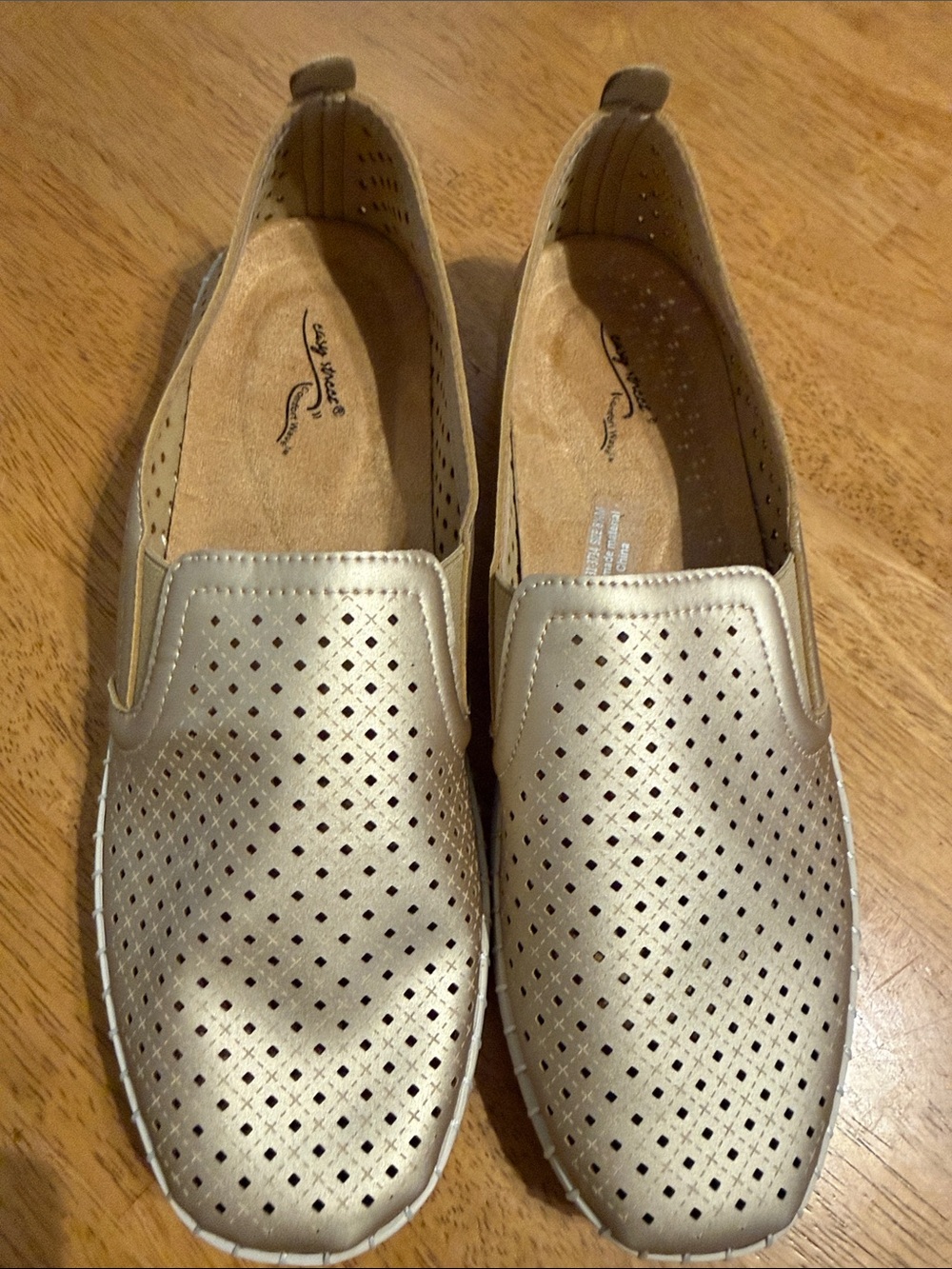 Women's Slip-On Perforated Metallic Gold Loafers